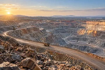 AI-generated mining illustration for Amandelbult; not a depiction of the actual site.