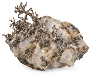 Representative AI specimen of Silver: Native silver on calcite.