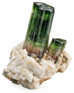 Representative AI specimen of Tourmaline: Elbaite tourmaline on albite.